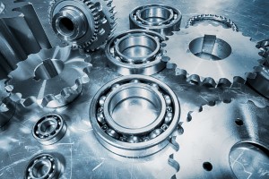 gears, cogs and ball-bearings in blue